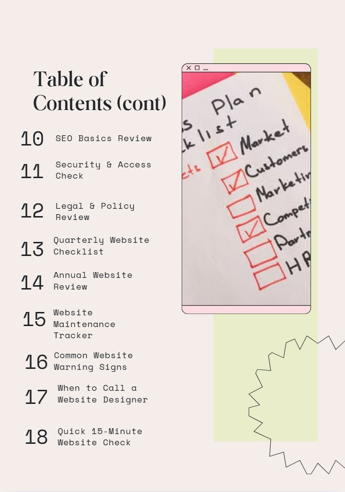 Website Maintenance Checklist - Digital Workbook/Checklist